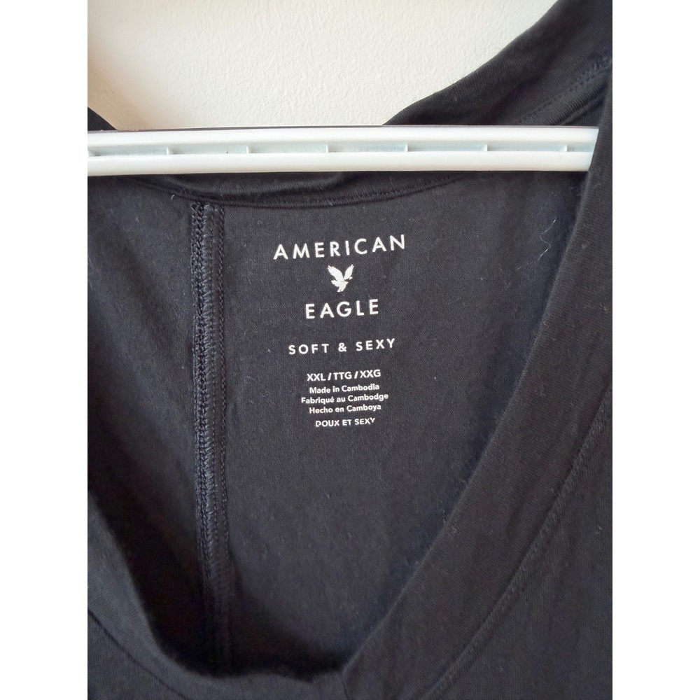 American Eagle Soft & Sexy Black V-Neck T-Shirt Womens XXL Short Sleeve Relaxed - Picture 2 of 2